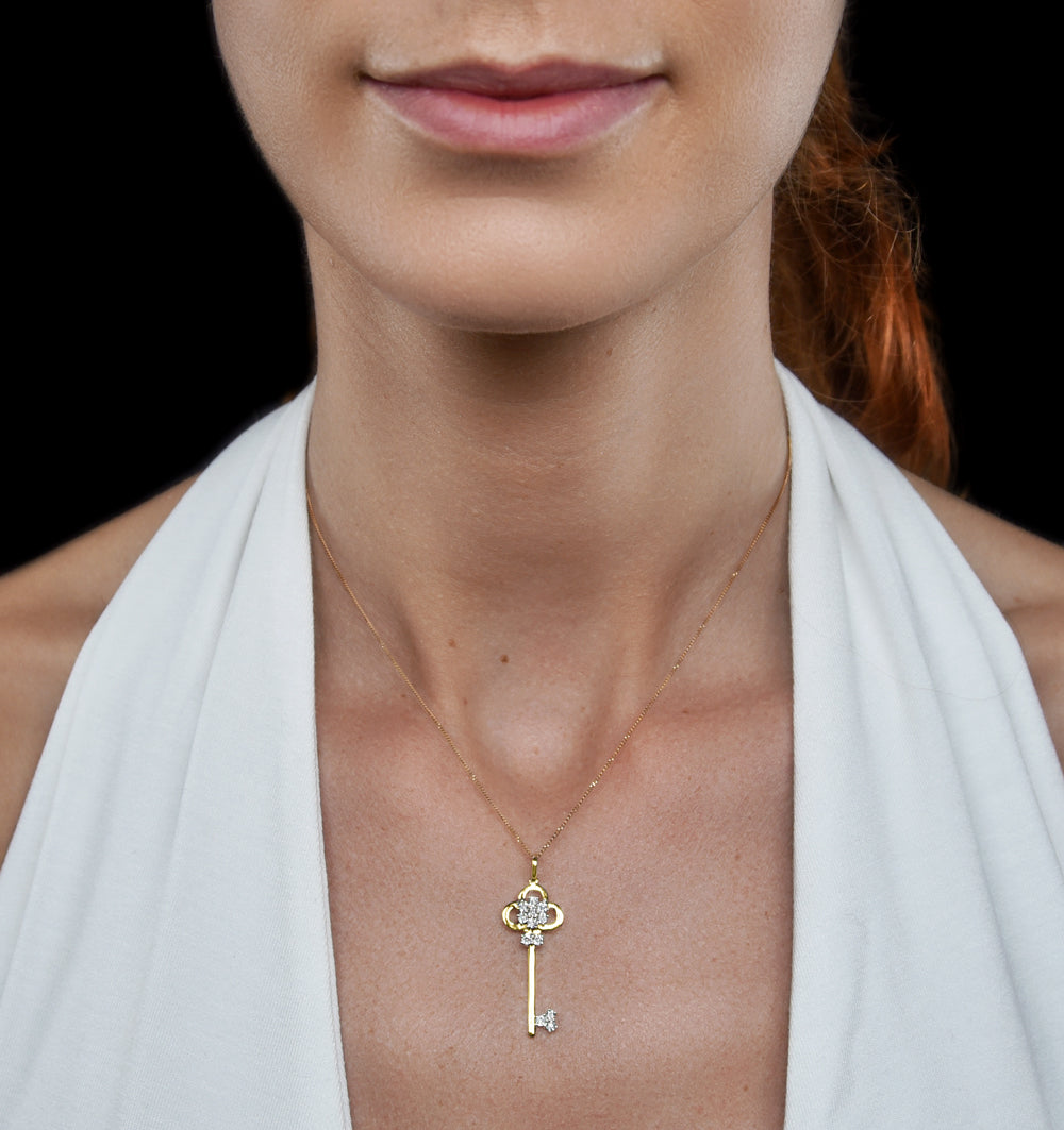 Allura Collection Key Diamond Pendant Necklace 0.07ct in 9K Gold